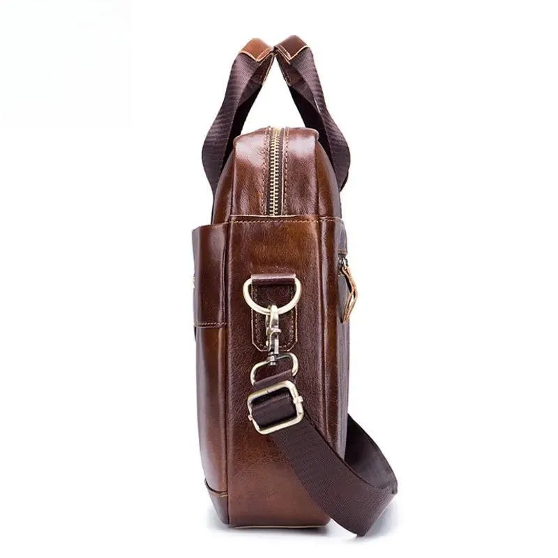 Cow Leather Briefcase Men Handbags High Quality Business Laptop Massager Bag