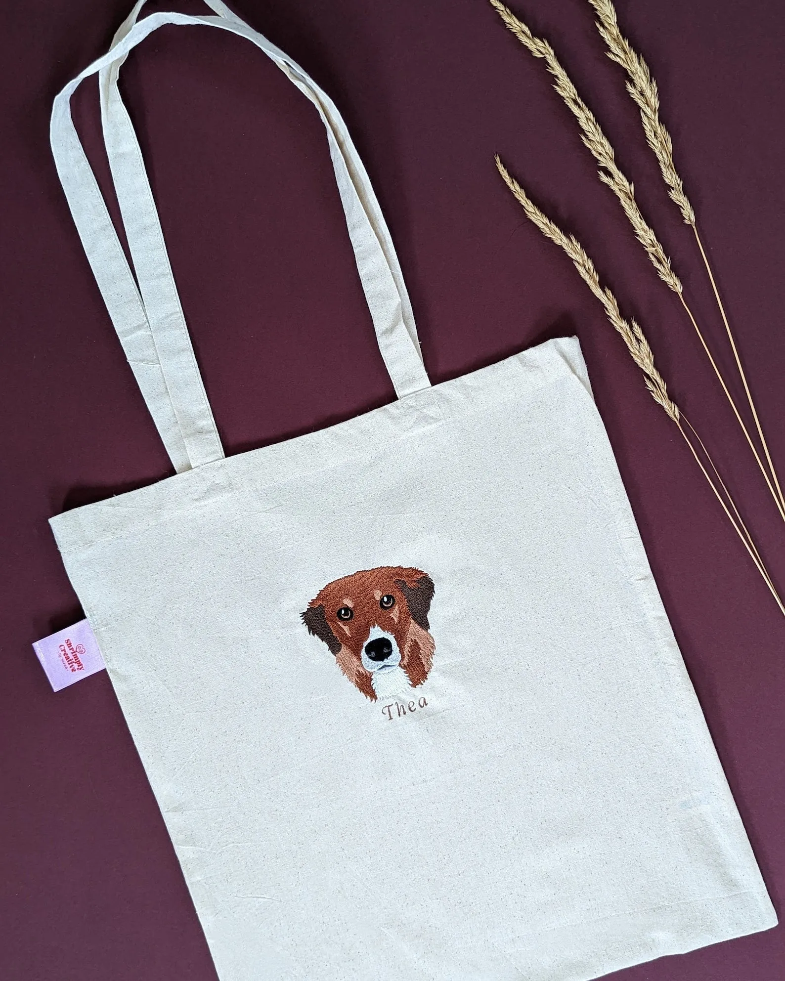 Custom Pet Embroidered Portrait Tote Bag
