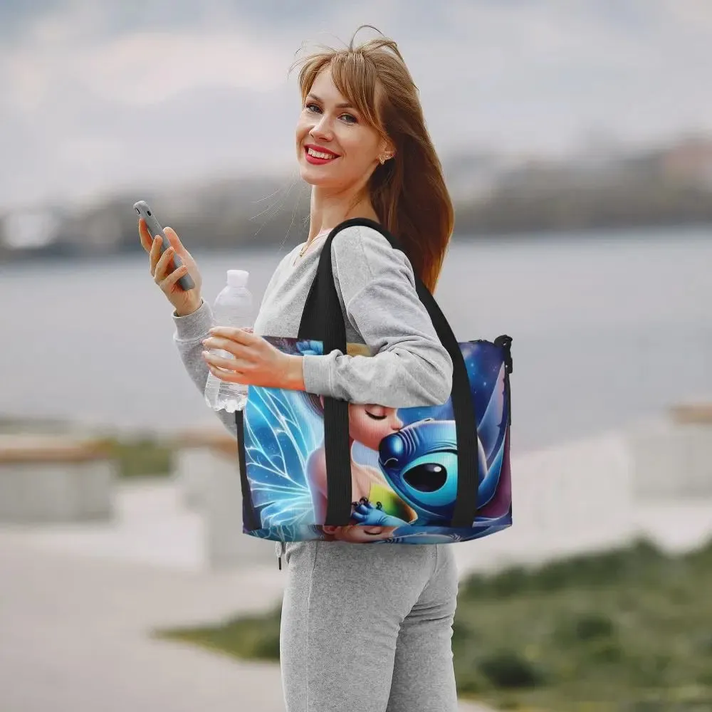 Custom Tinker Bell Stitch Wallpaper Tote Bag Women Large Capacity Beach Gym Travel Bags