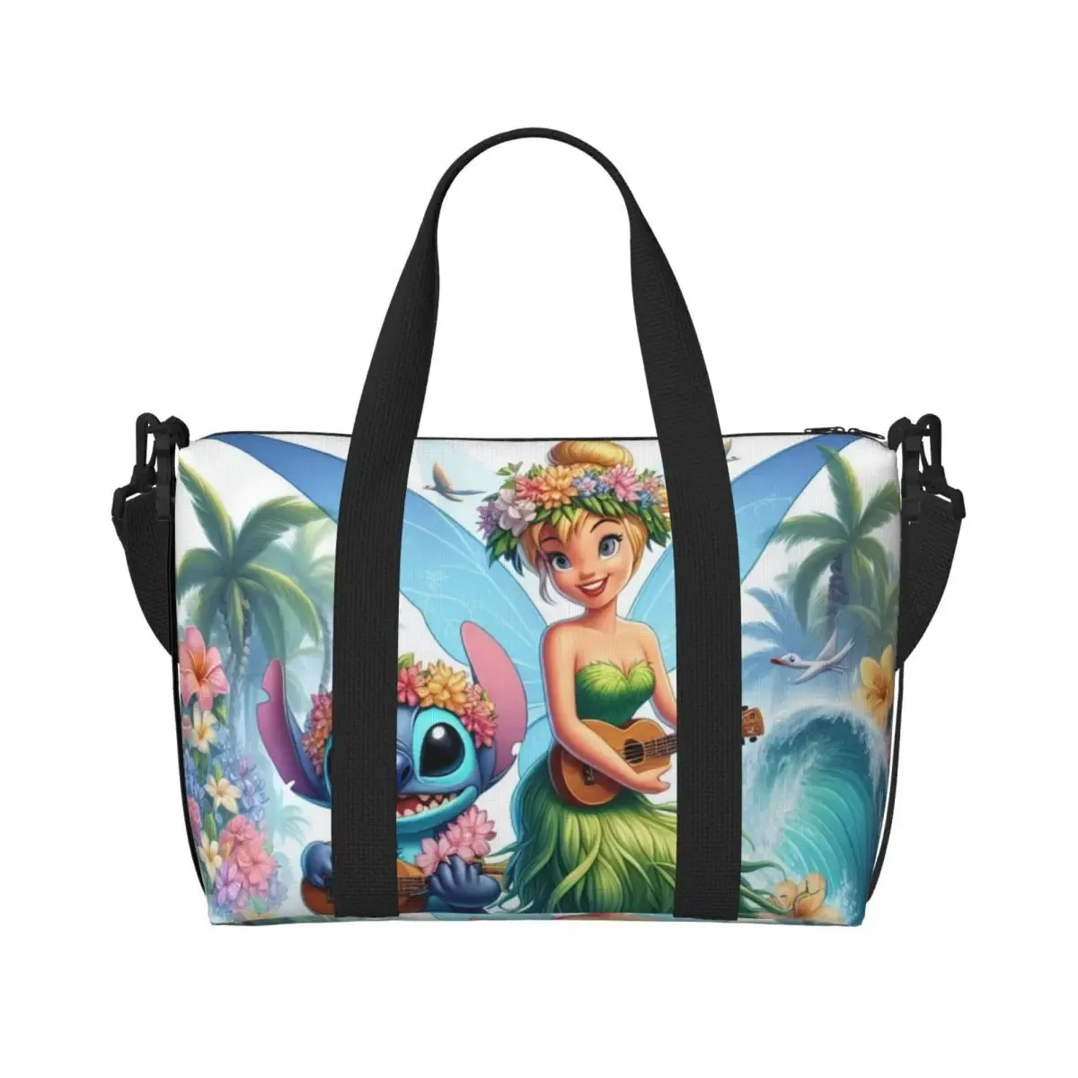 Custom Tinker Bell Stitch Wallpaper Tote Bag Women Large Capacity Beach Gym Travel Bags