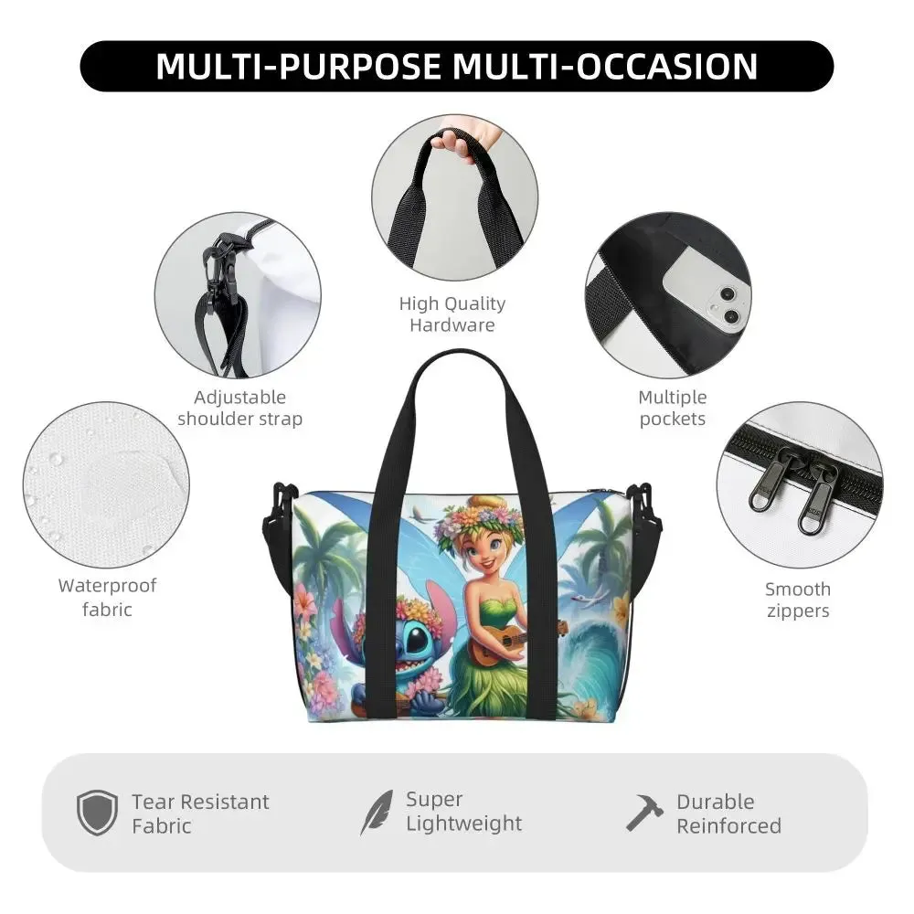 Custom Tinker Bell Stitch Wallpaper Tote Bag Women Large Capacity Beach Gym Travel Bags
