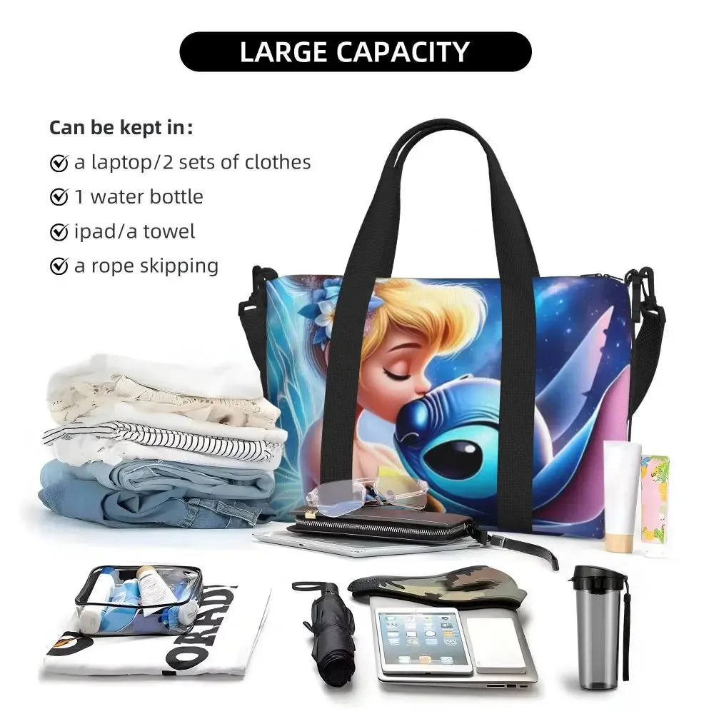 Custom Tinker Bell Stitch Wallpaper Tote Bag Women Large Capacity Beach Gym Travel Bags