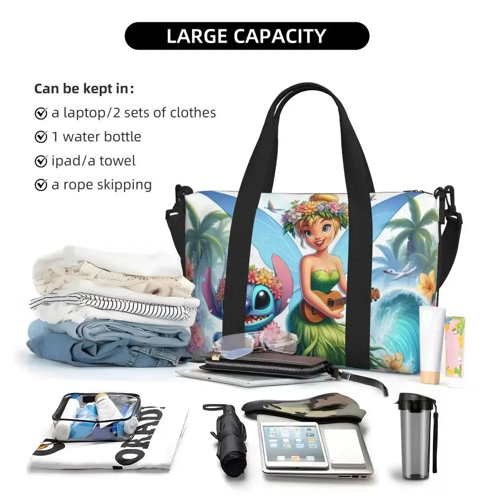 Custom Tinker Bell Stitch Wallpaper Tote Bag Women Large Capacity Beach Gym Travel Bags