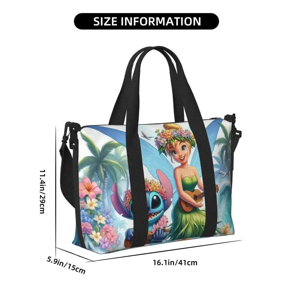 Custom Tinker Bell Stitch Wallpaper Tote Bag Women Large Capacity Beach Gym Travel Bags