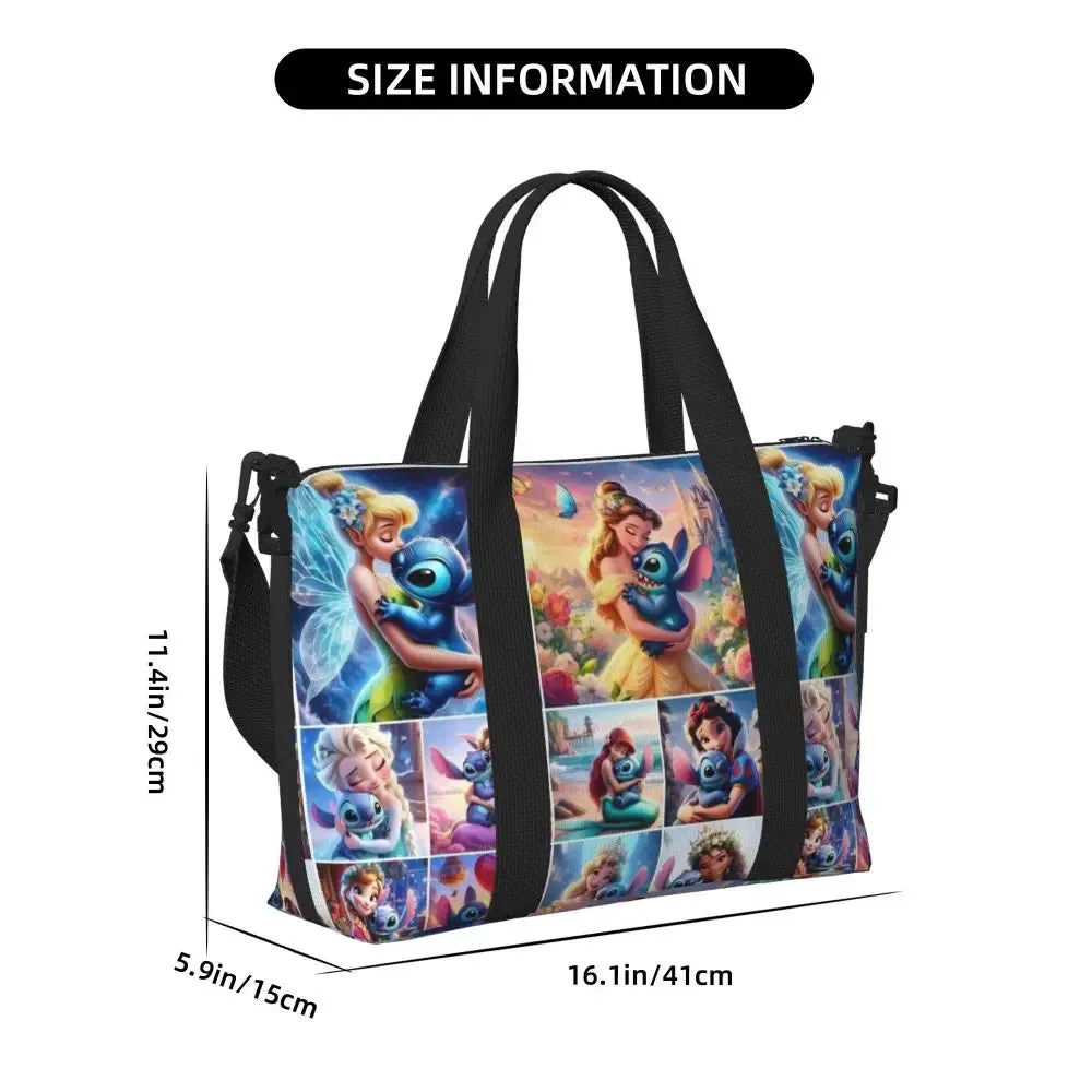 Custom Tinker Bell Stitch Wallpaper Tote Bag Women Large Capacity Beach Gym Travel Bags