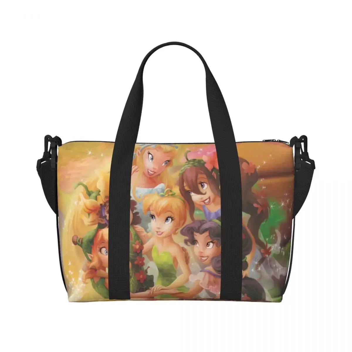 Custom Tinker Bell Stitch Wallpaper Tote Bag Women Large Capacity Beach Gym Travel Bags