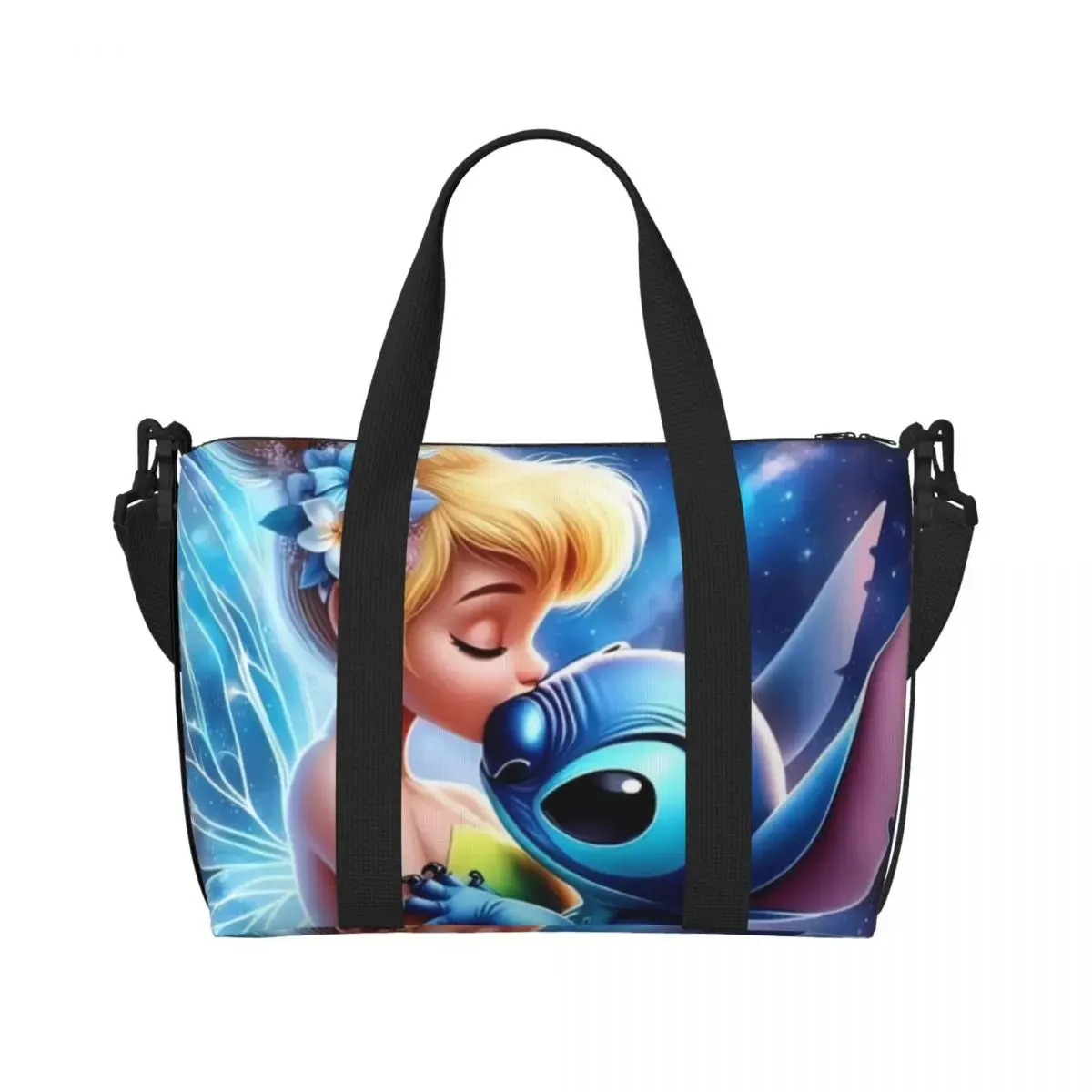 Custom Tinker Bell Stitch Wallpaper Tote Bag Women Large Capacity Beach Gym Travel Bags