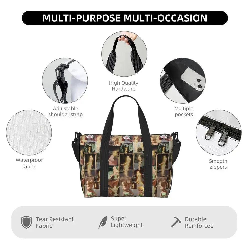 Custom Tinker Bell Stitch Wallpaper Tote Bag Women Large Capacity Beach Gym Travel Bags