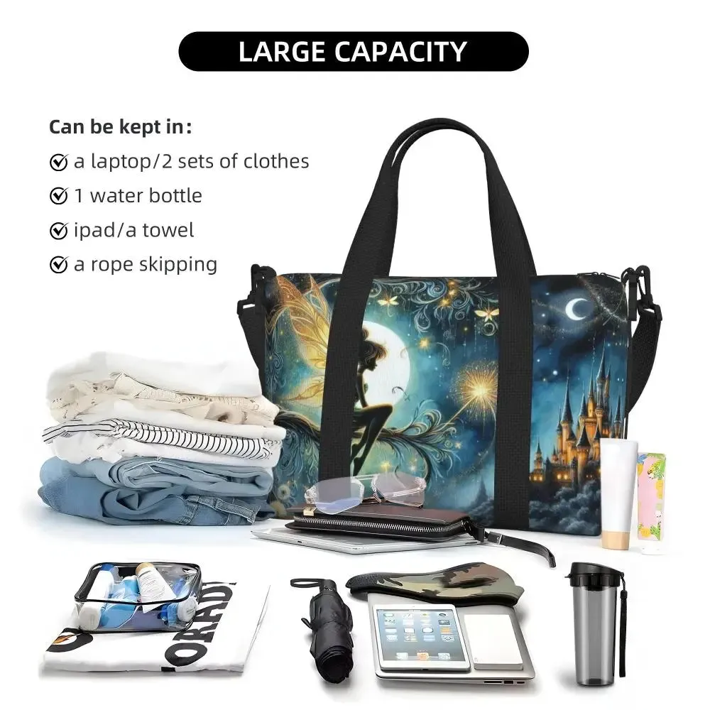 Custom Tinker Bell Stitch Wallpaper Tote Bag Women Large Capacity Beach Gym Travel Bags