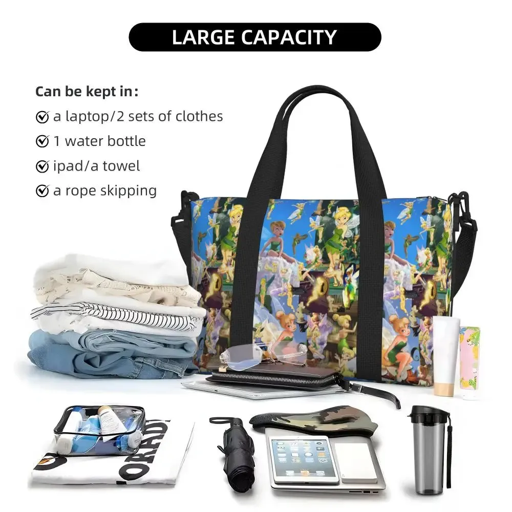 Custom Tinker Bell Stitch Wallpaper Tote Bag Women Large Capacity Beach Gym Travel Bags