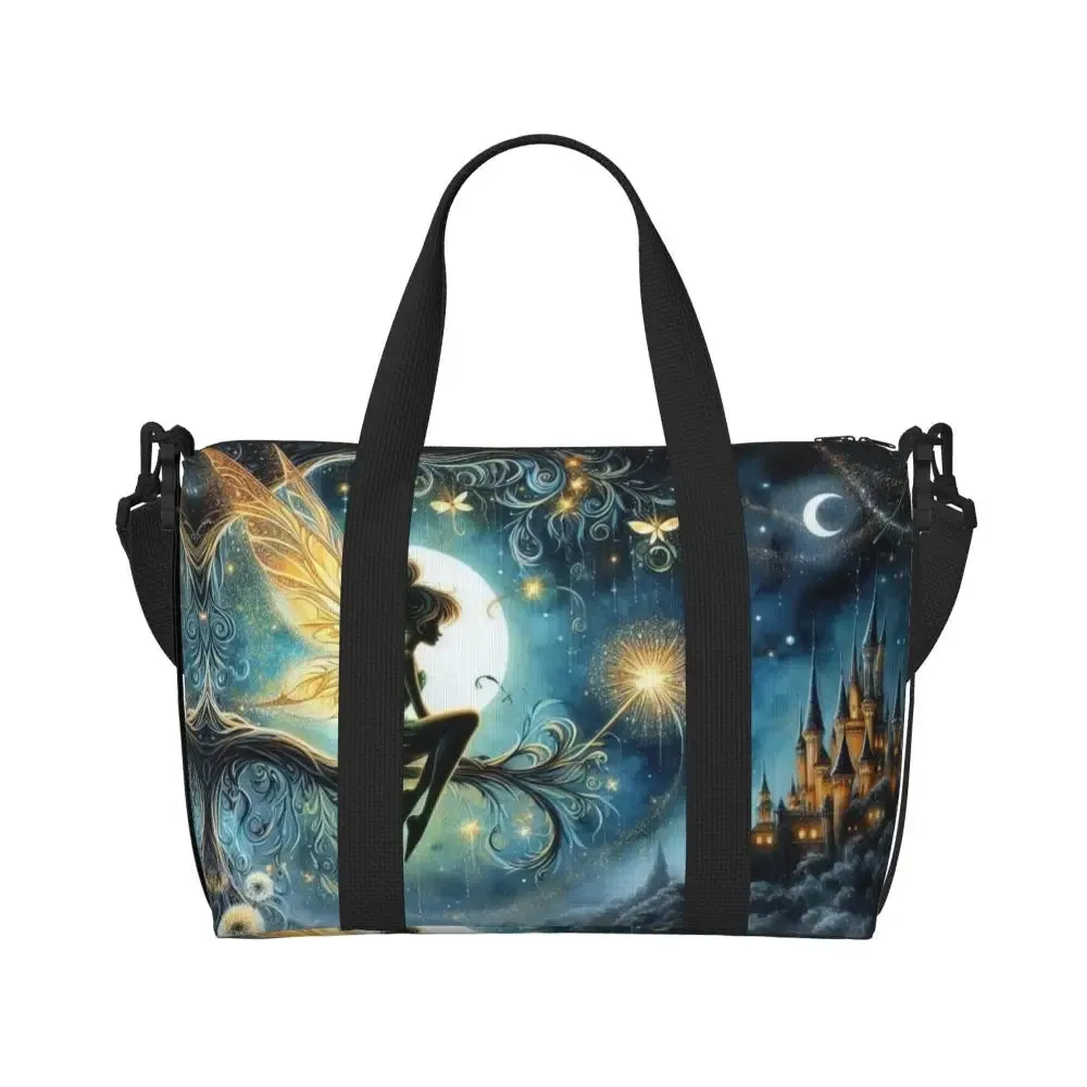 Custom Tinker Bell Stitch Wallpaper Tote Bag Women Large Capacity Beach Gym Travel Bags