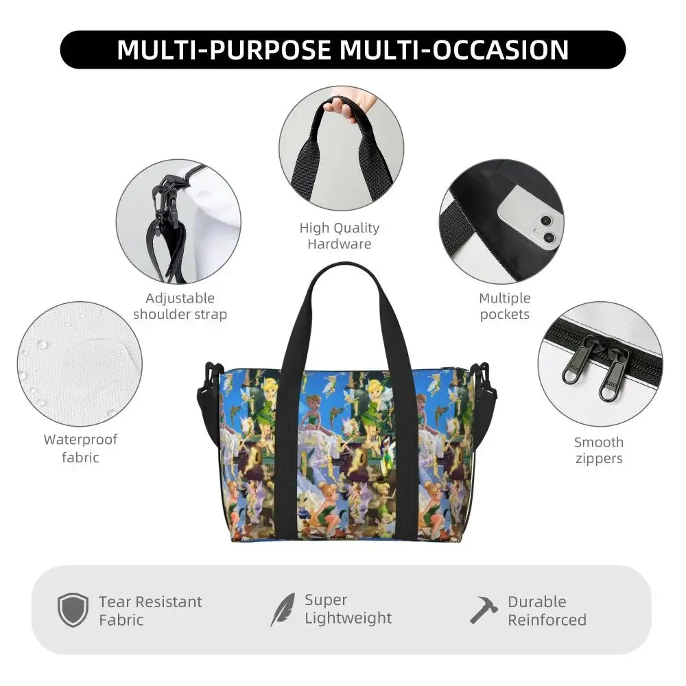 Custom Tinker Bell Stitch Wallpaper Tote Bag Women Large Capacity Beach Gym Travel Bags