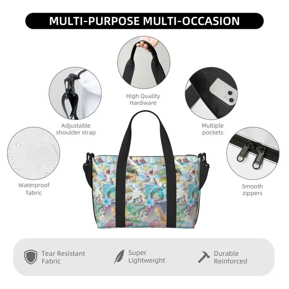 Custom Tinker Bell Stitch Wallpaper Tote Bag Women Large Capacity Beach Gym Travel Bags