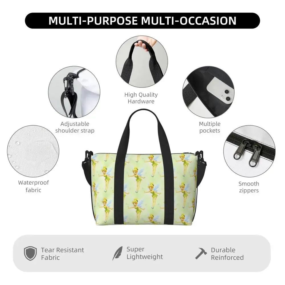 Custom Tinker Bell Stitch Wallpaper Tote Bag Women Large Capacity Beach Gym Travel Bags