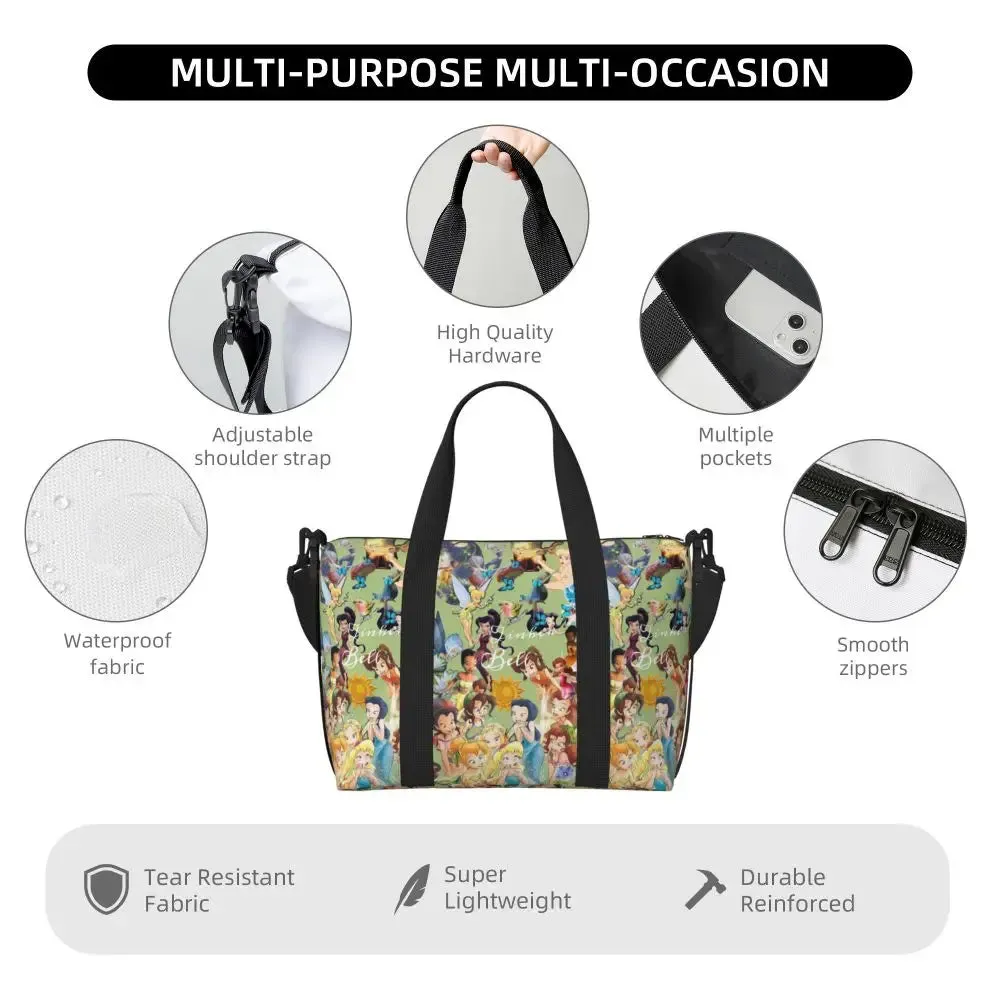Custom Tinker Bell Stitch Wallpaper Tote Bag Women Large Capacity Beach Gym Travel Bags