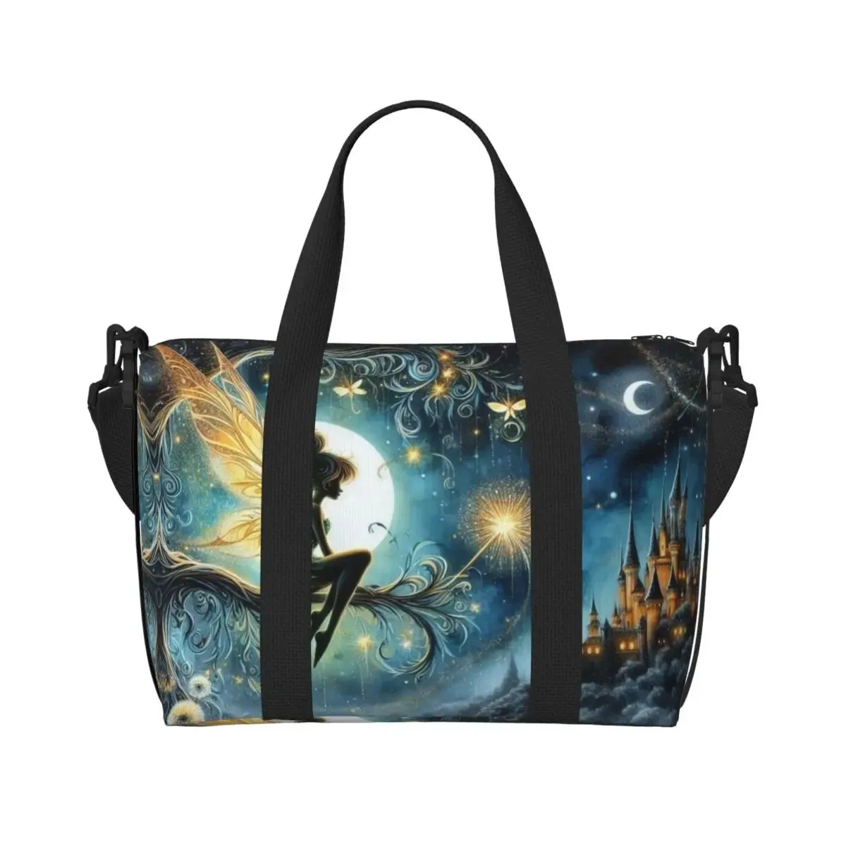 Custom Tinker Bell Stitch Wallpaper Tote Bag Women Large Capacity Beach Gym Travel Bags