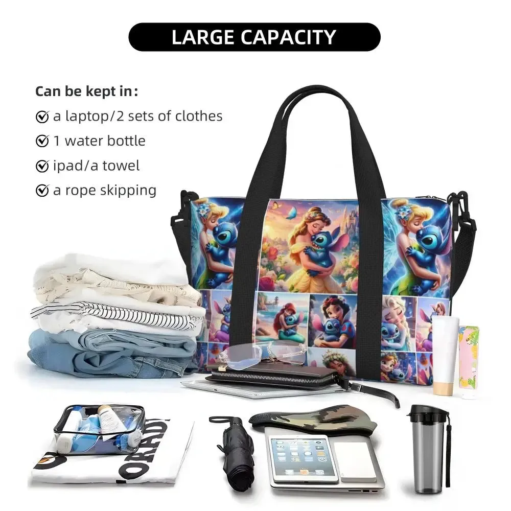 Custom Tinker Bell Stitch Wallpaper Tote Bag Women Large Capacity Beach Gym Travel Bags