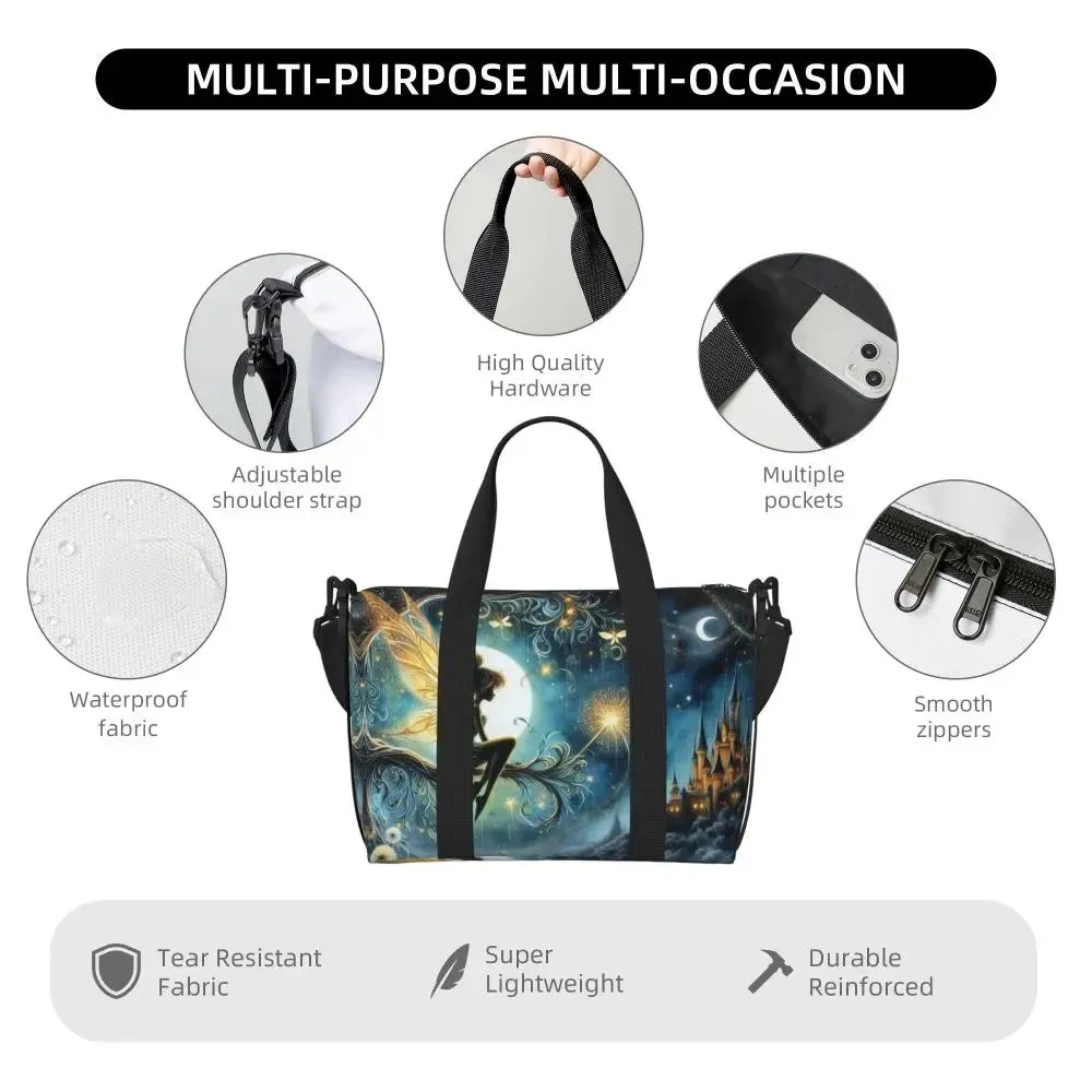 Custom Tinker Bell Stitch Wallpaper Tote Bag Women Large Capacity Beach Gym Travel Bags