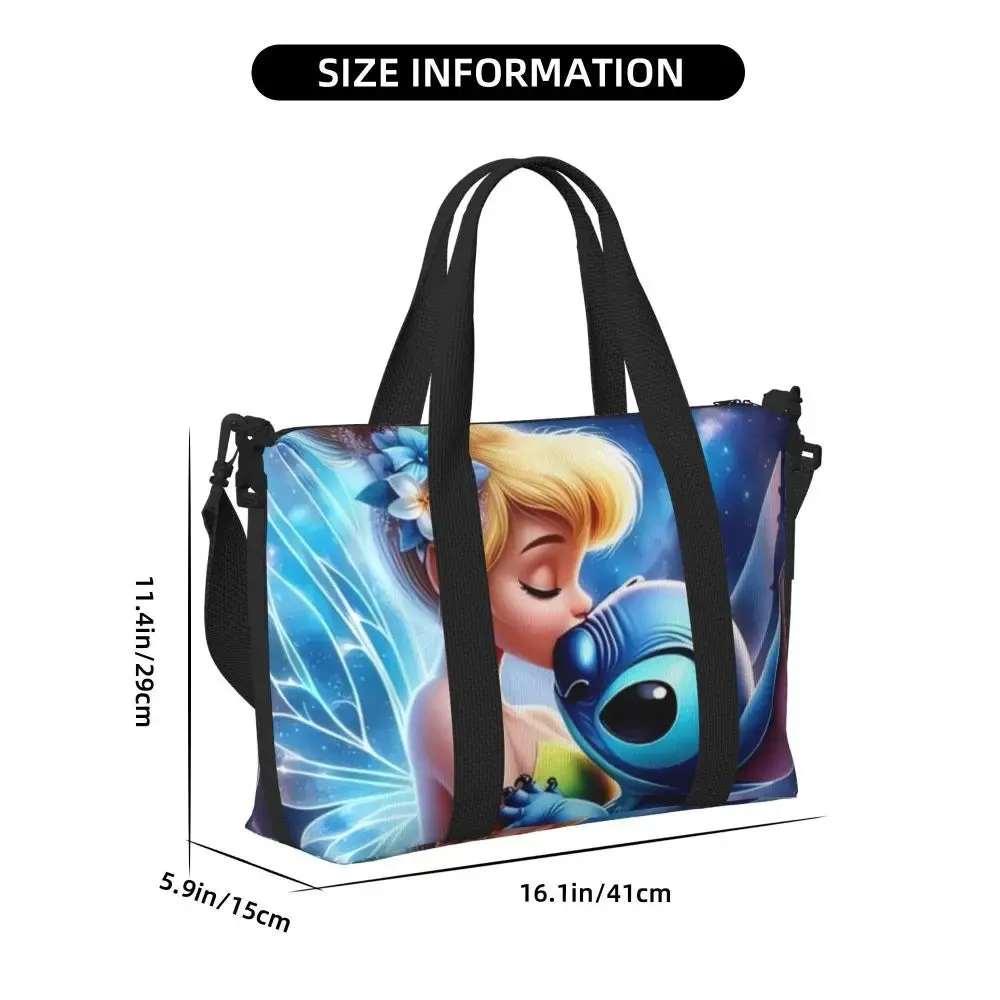 Custom Tinker Bell Stitch Wallpaper Tote Bag Women Large Capacity Beach Gym Travel Bags