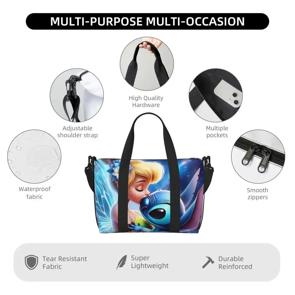 Custom Tinker Bell Stitch Wallpaper Tote Bag Women Large Capacity Beach Gym Travel Bags