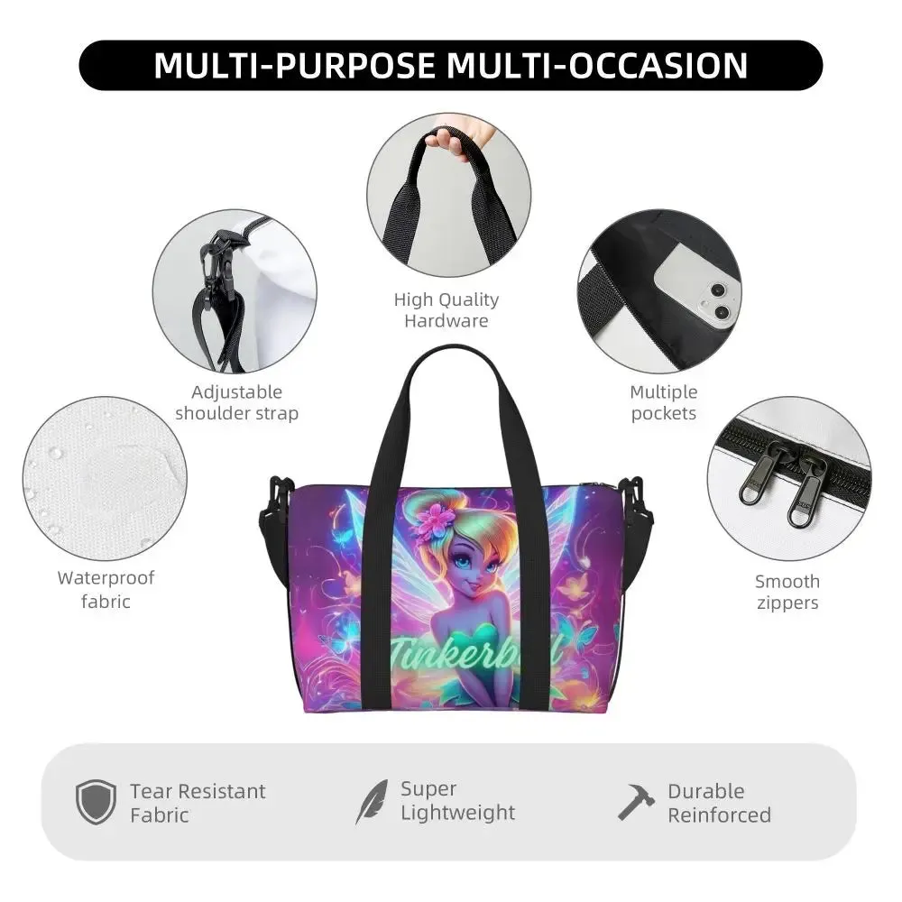 Custom Tinker Bell Stitch Wallpaper Tote Bag Women Large Capacity Beach Gym Travel Bags