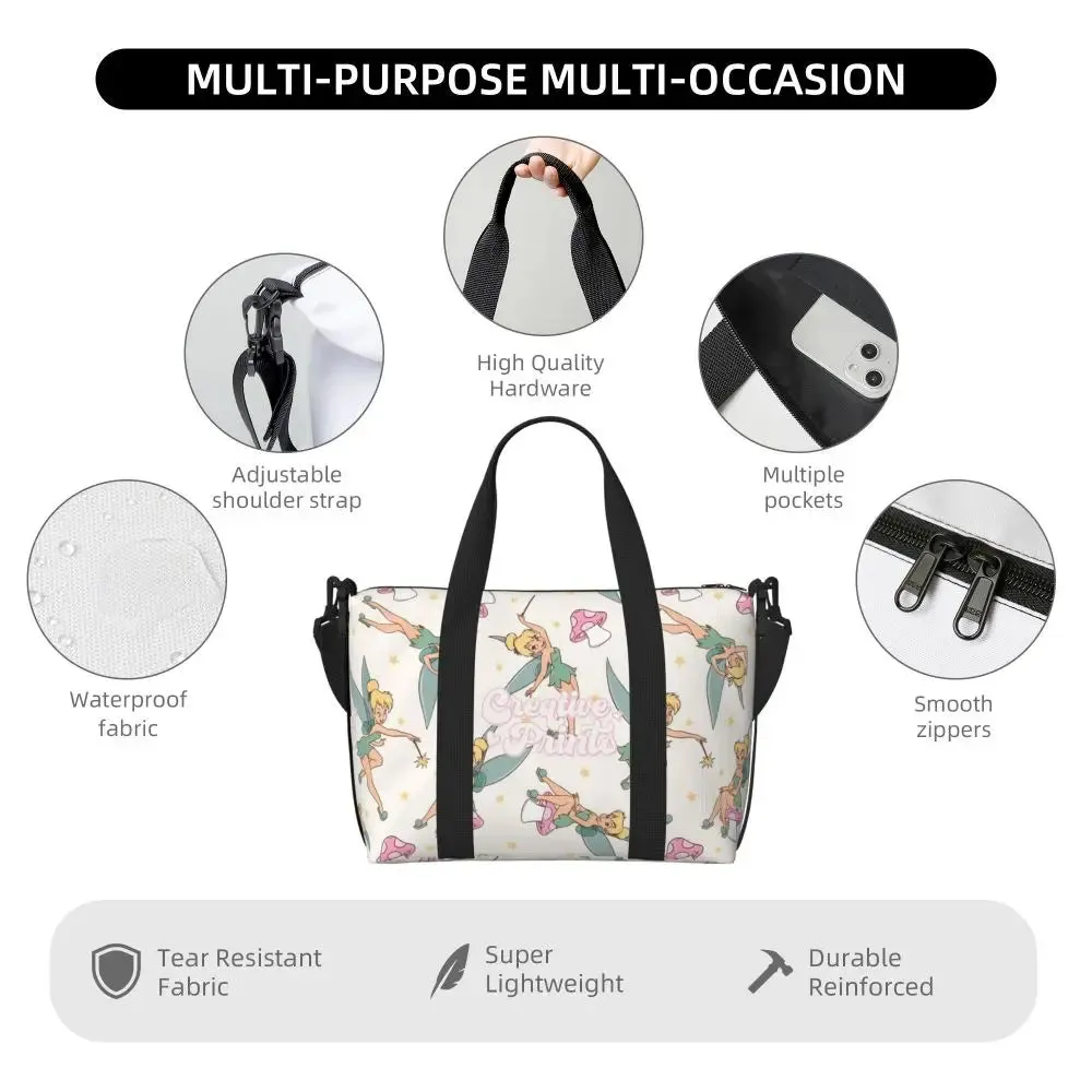 Custom Tinker Bell Stitch Wallpaper Tote Bag Women Large Capacity Beach Gym Travel Bags