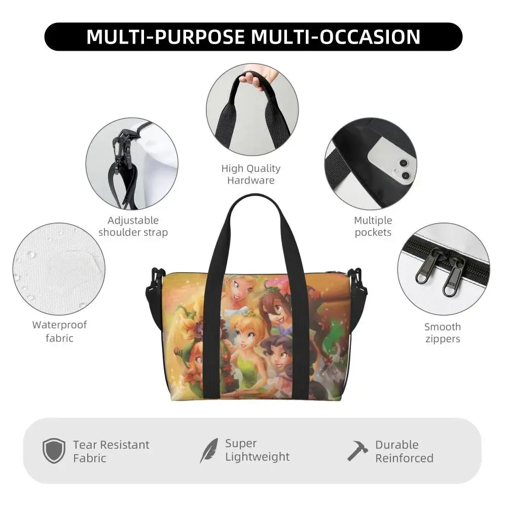 Custom Tinker Bell Stitch Wallpaper Tote Bag Women Large Capacity Beach Gym Travel Bags