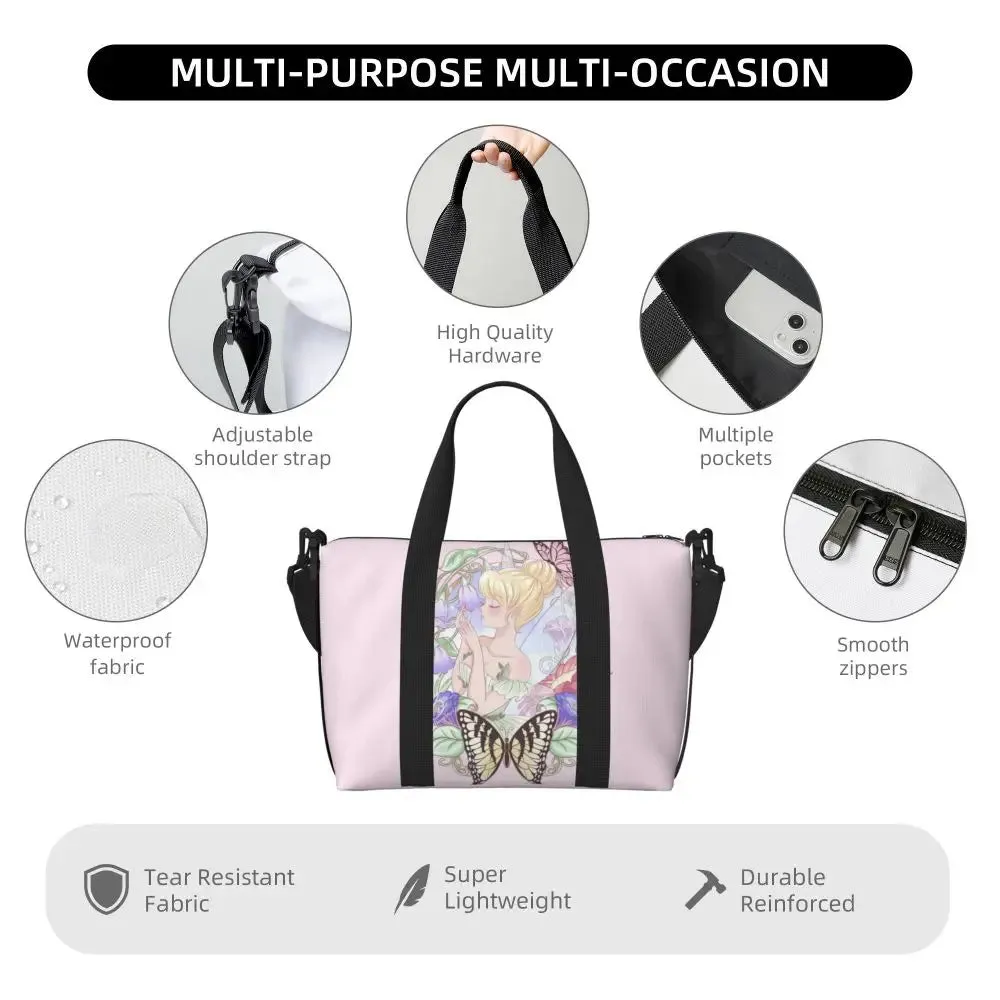 Custom Tinker Bell Stitch Wallpaper Tote Bag Women Large Capacity Beach Gym Travel Bags