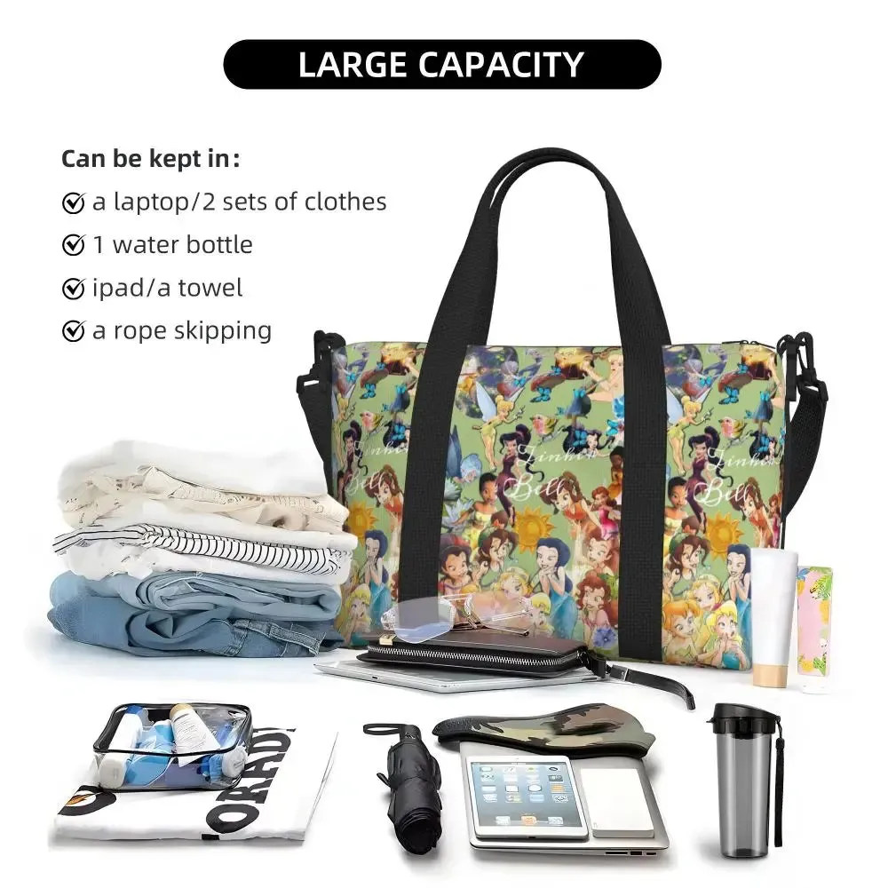 Custom Tinker Bell Stitch Wallpaper Tote Bag Women Large Capacity Beach Gym Travel Bags