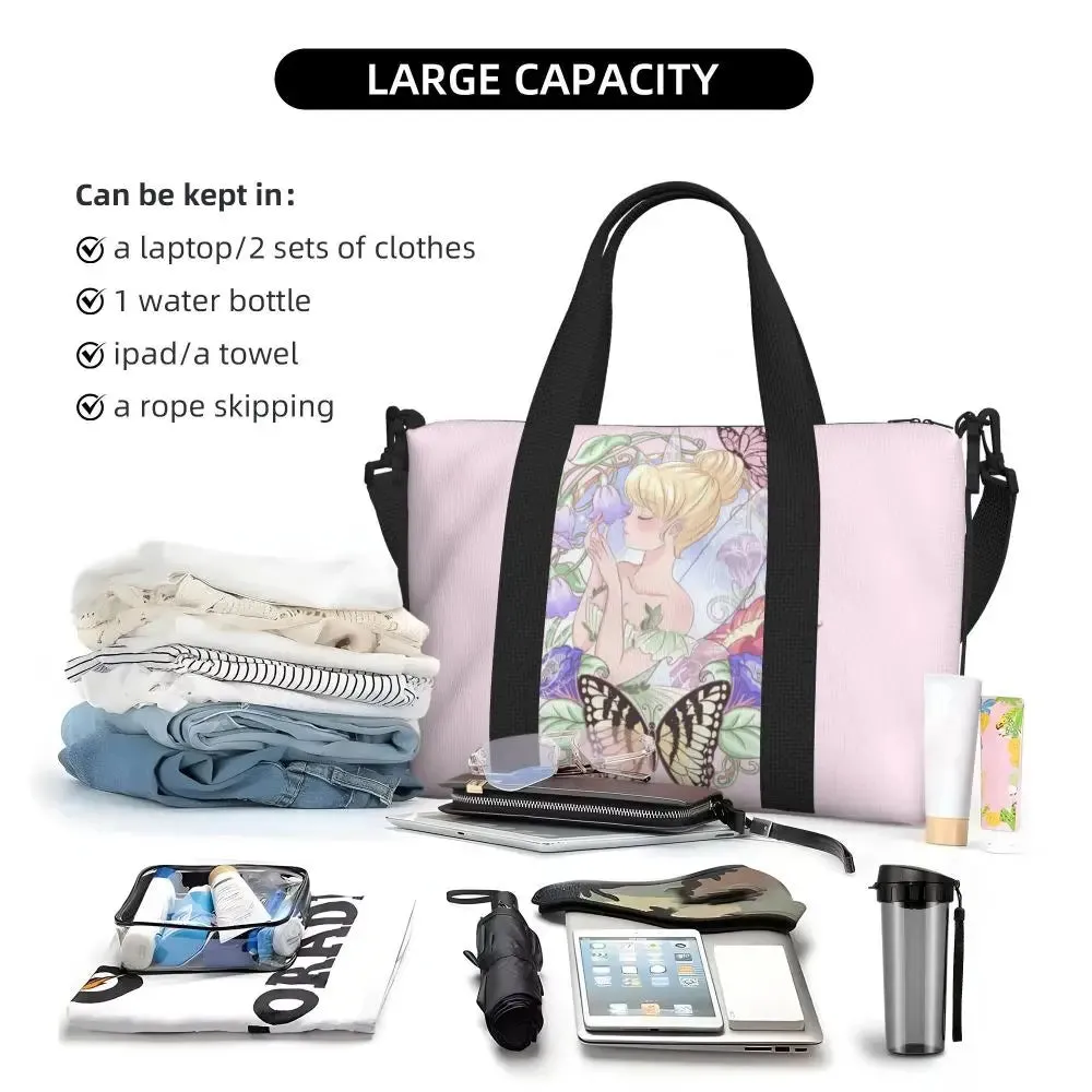 Custom Tinker Bell Stitch Wallpaper Tote Bag Women Large Capacity Beach Gym Travel Bags