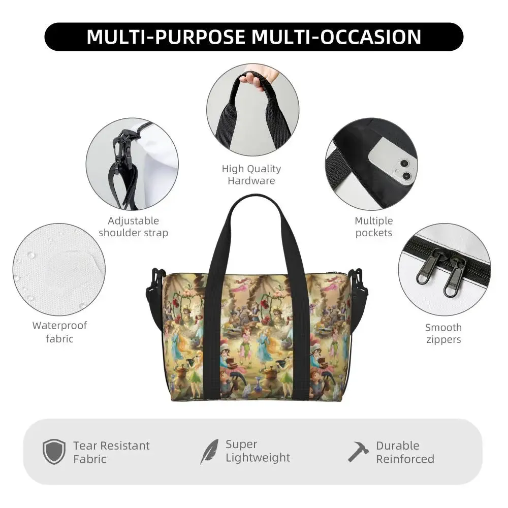 Custom Tinker Bell Stitch Wallpaper Tote Bag Women Large Capacity Beach Gym Travel Bags