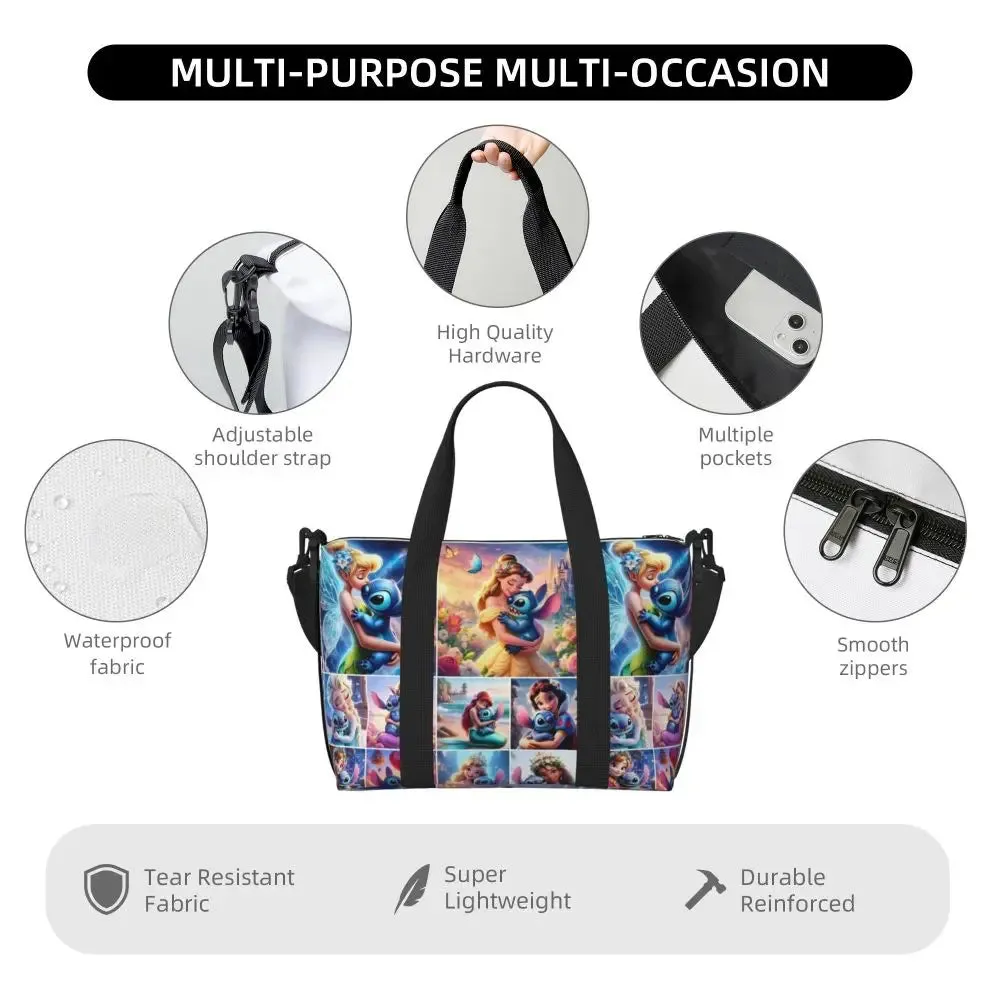 Custom Tinker Bell Stitch Wallpaper Tote Bag Women Large Capacity Beach Gym Travel Bags