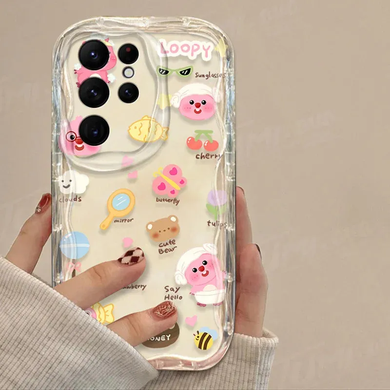 Cute Cartoon Clear 3D Wave Phone Case Cover for Samsung Galaxy S Series