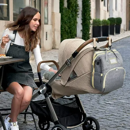 Diaper Bag Backpack with Changing Station Portable Baby Bag Foldable Baby Bed Back Pack Travel Waterproof Large Travel Bag, Stroller Straps, Insulated Pockets, Gift for Mom Dad (Grey)Gray,