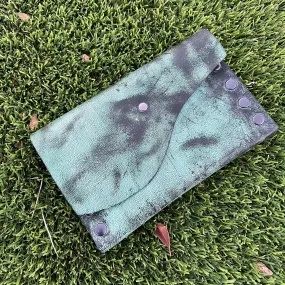 Distressed Vintage Green Leather Snap Clutch