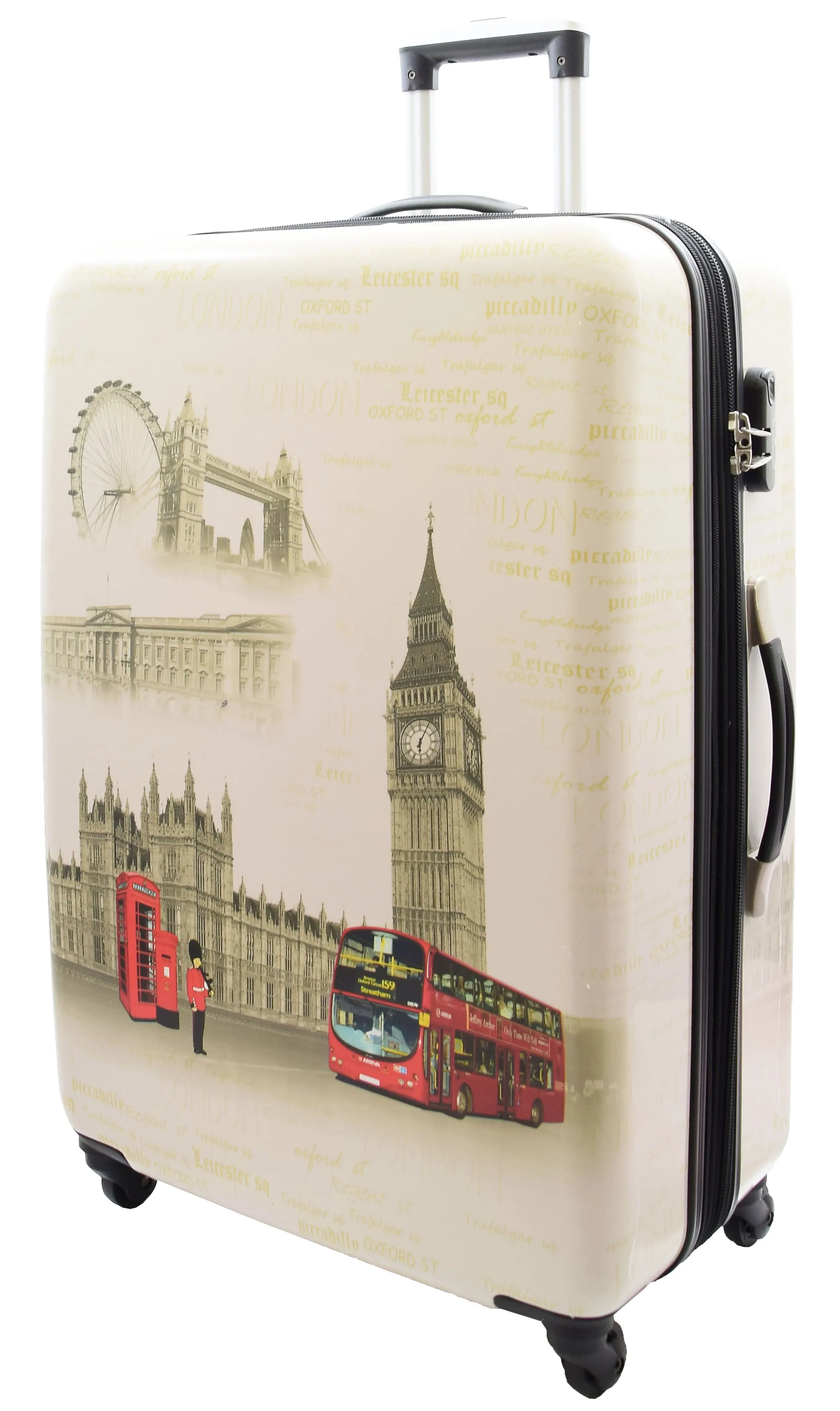 DR500 Four Wheel Suitcase Hard Shell Luggage London Print