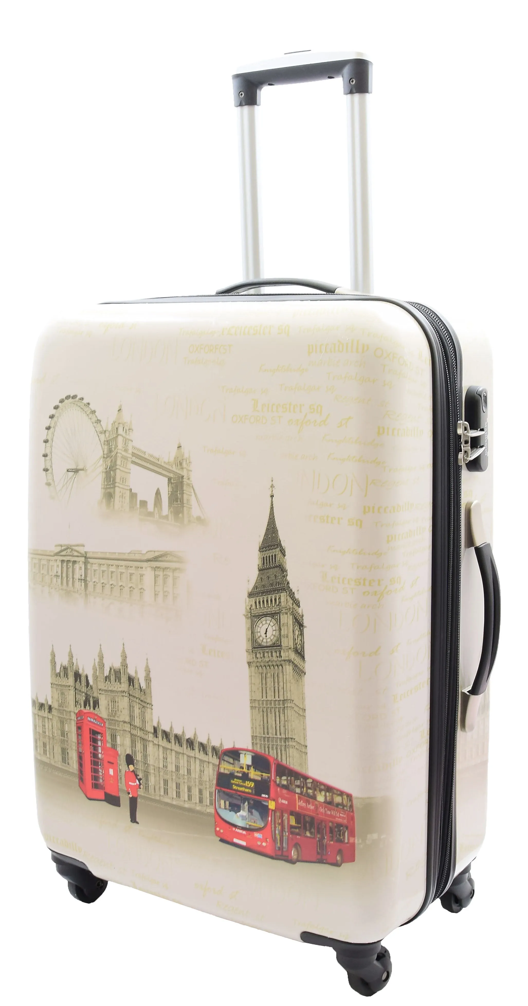 DR500 Four Wheel Suitcase Hard Shell Luggage London Print