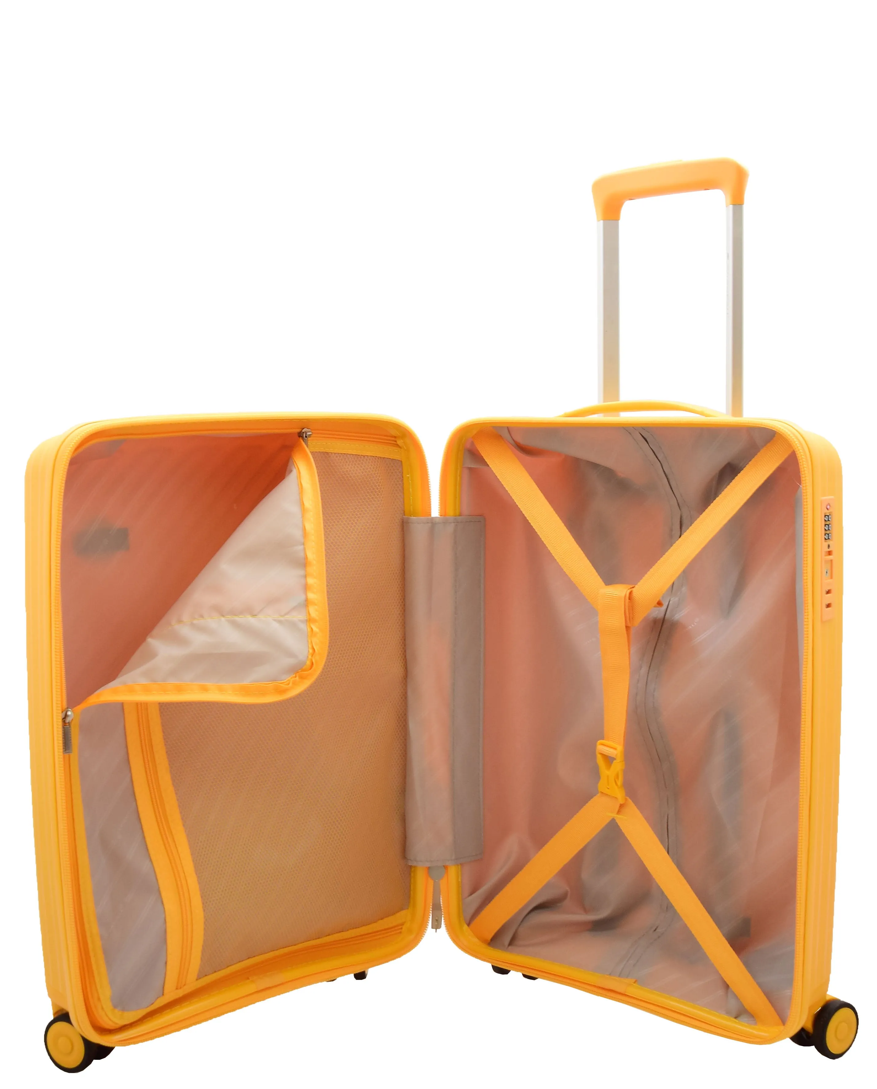 DR503 Four Wheel Suitcases Solid Hard Shell PP Luggage Bag Yellow