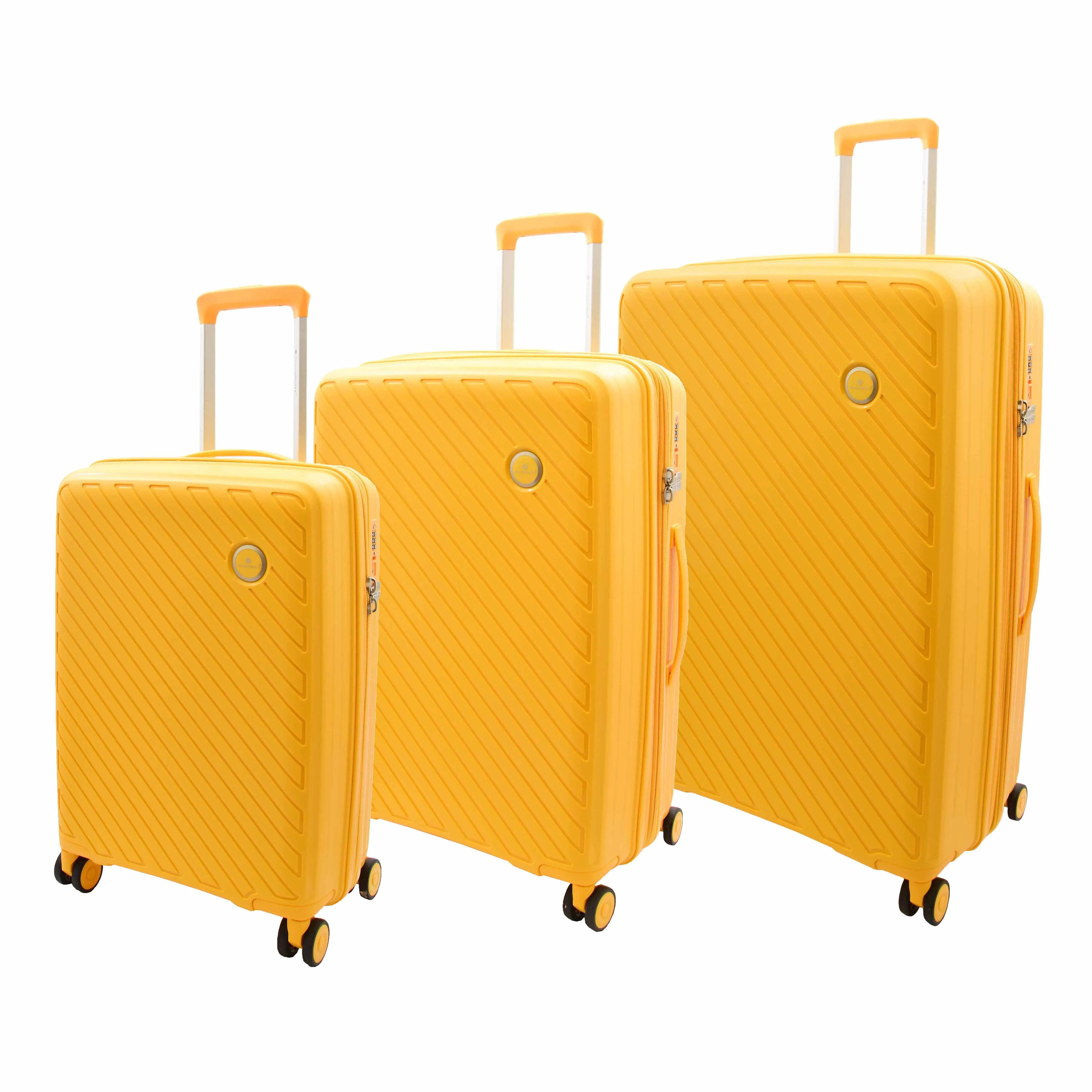 DR503 Four Wheel Suitcases Solid Hard Shell PP Luggage Bag Yellow