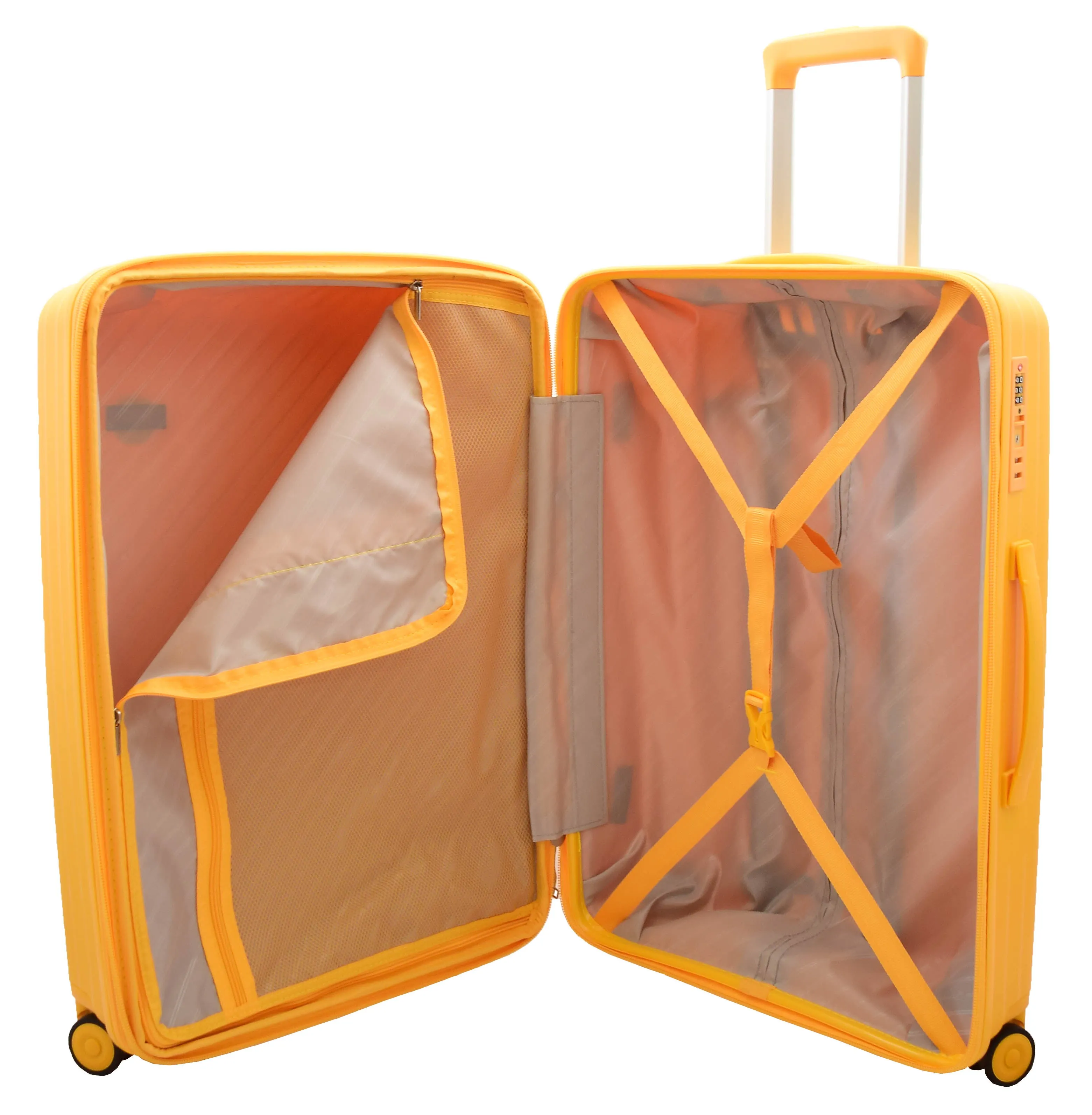 DR503 Four Wheel Suitcases Solid Hard Shell PP Luggage Bag Yellow