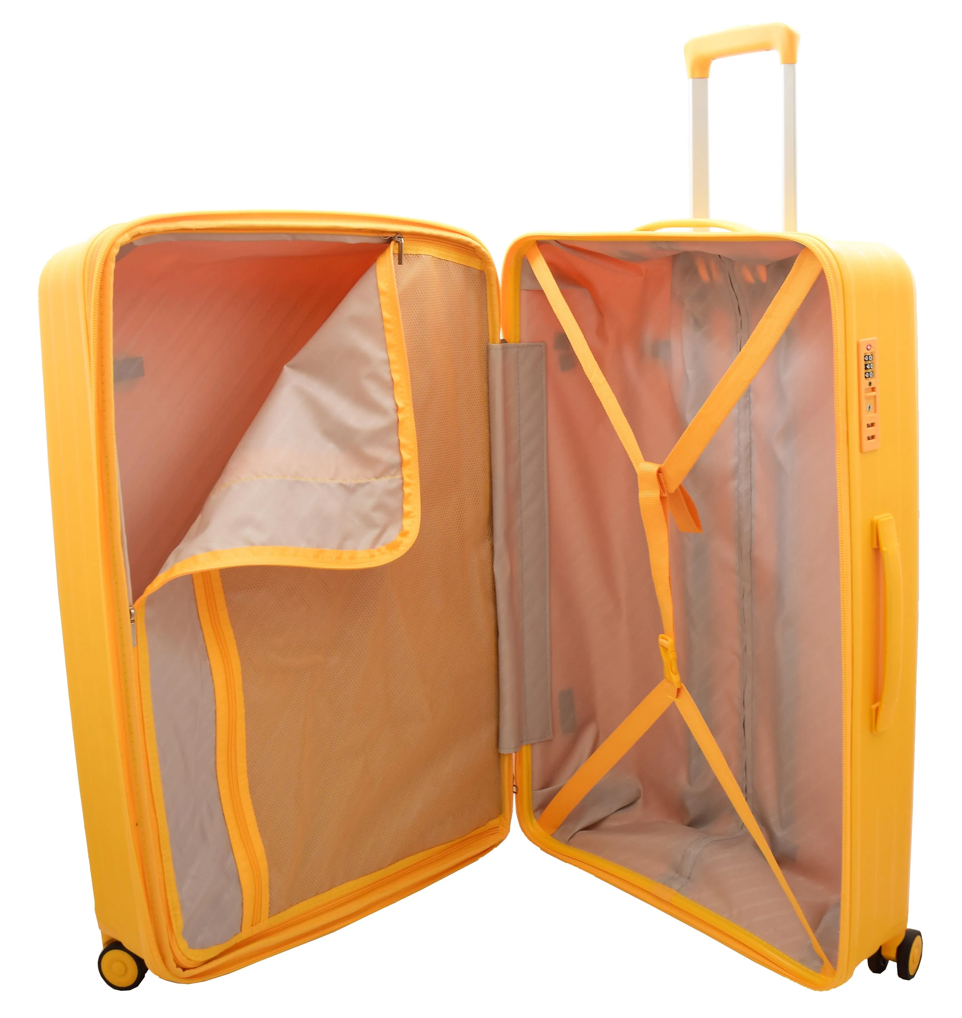 DR503 Four Wheel Suitcases Solid Hard Shell PP Luggage Bag Yellow