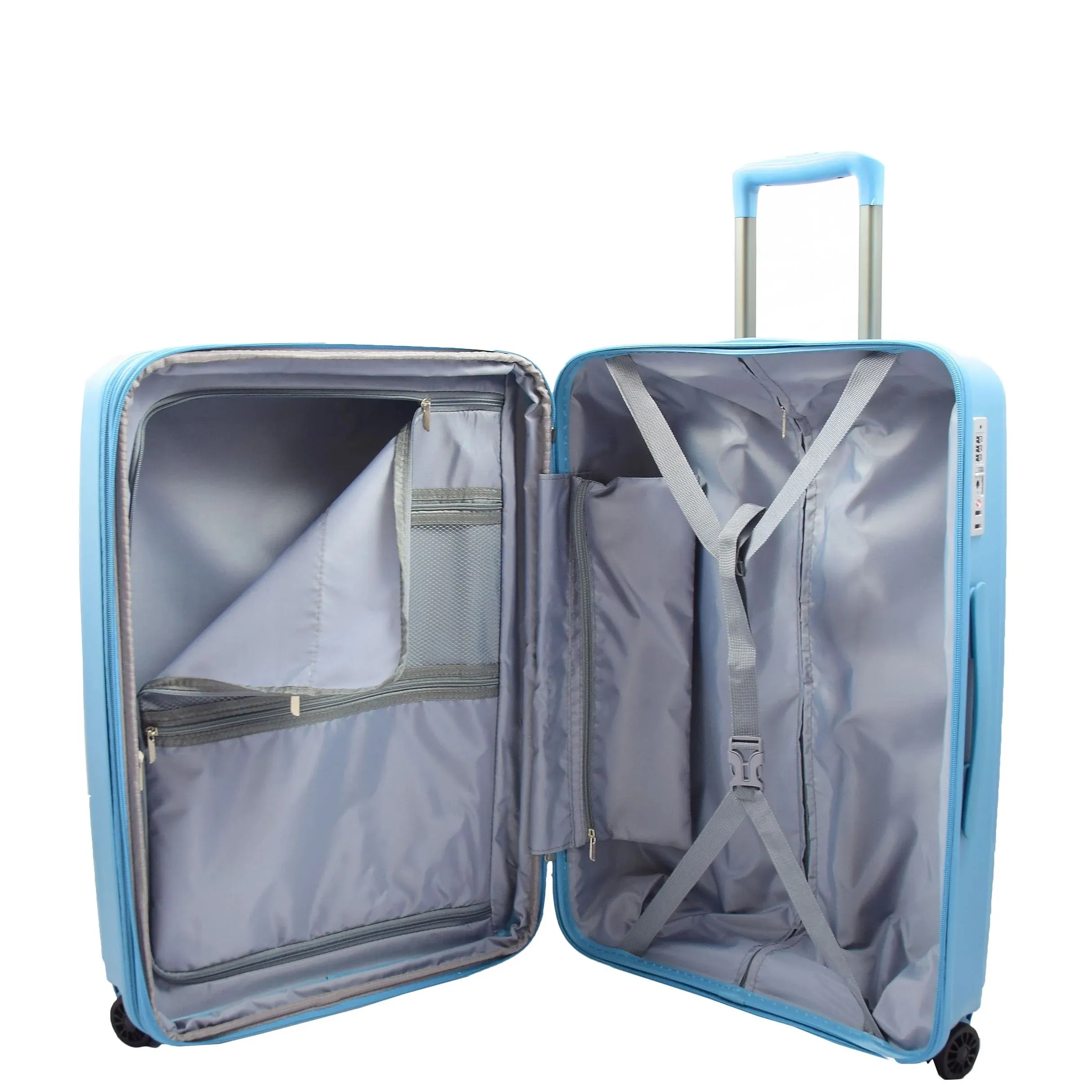 DR525 Expandable Hard Shell PP Luggage Travel Suitcase Bags with 4 Wheels Blue