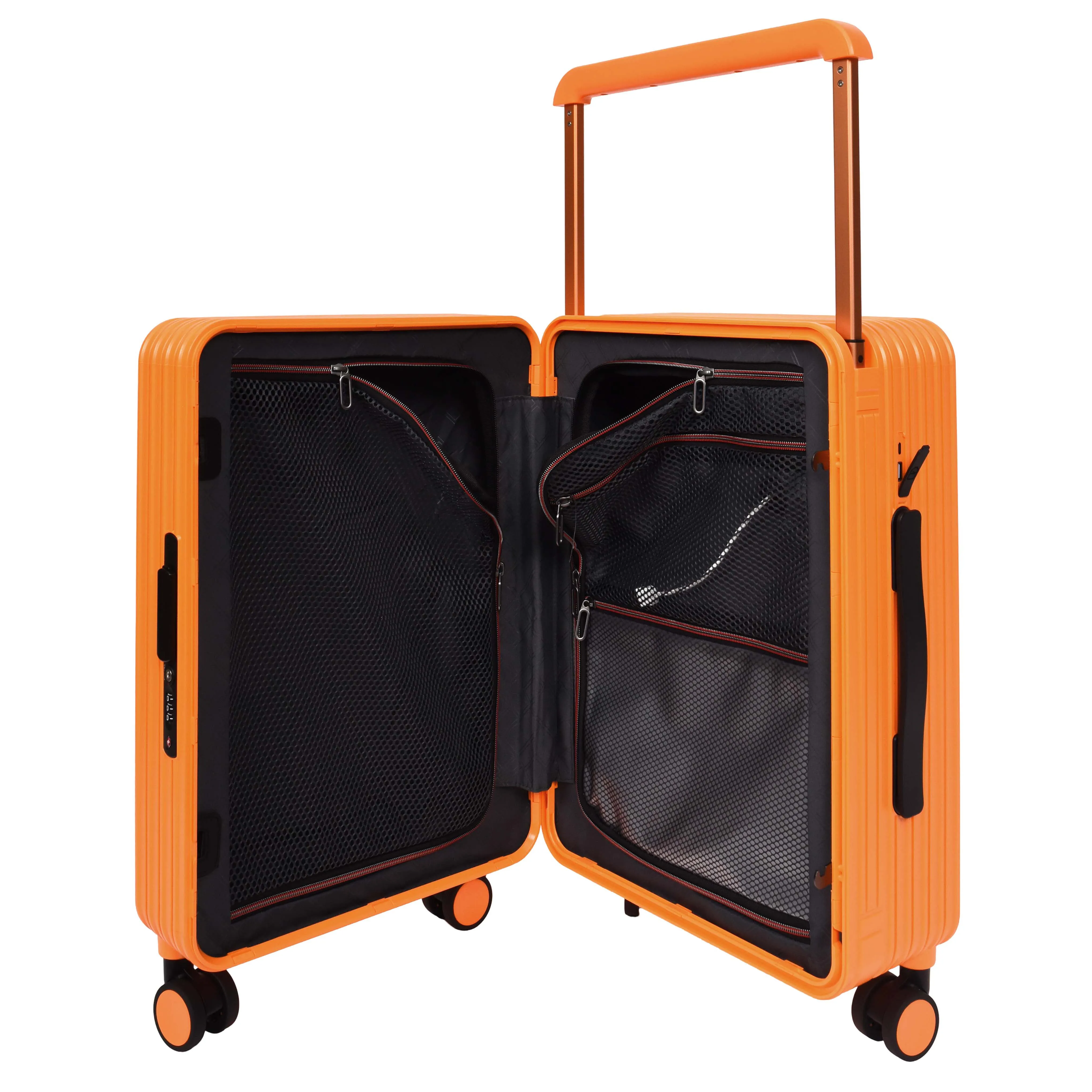 DR698 Cabin Size USB Port Suitcase Four Wheels Hard Shell Smart Luggage Orange