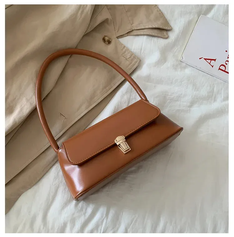 Fashion Retro Women's Shoulder Bag Simple Solid Colour Handbag Vintage Underarm Bag