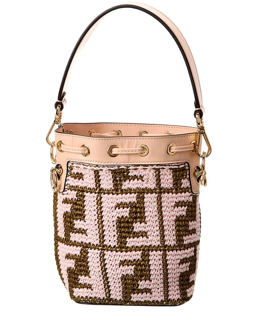 FENDI Mon Tresor Mini Raffia & Leather Bucket Bag