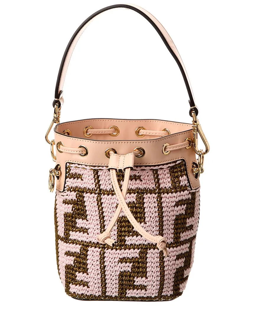 FENDI Mon Tresor Mini Raffia & Leather Bucket Bag