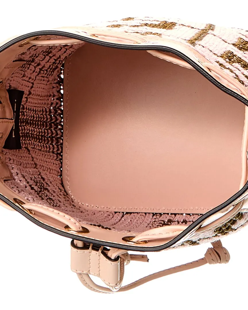 FENDI Mon Tresor Mini Raffia & Leather Bucket Bag