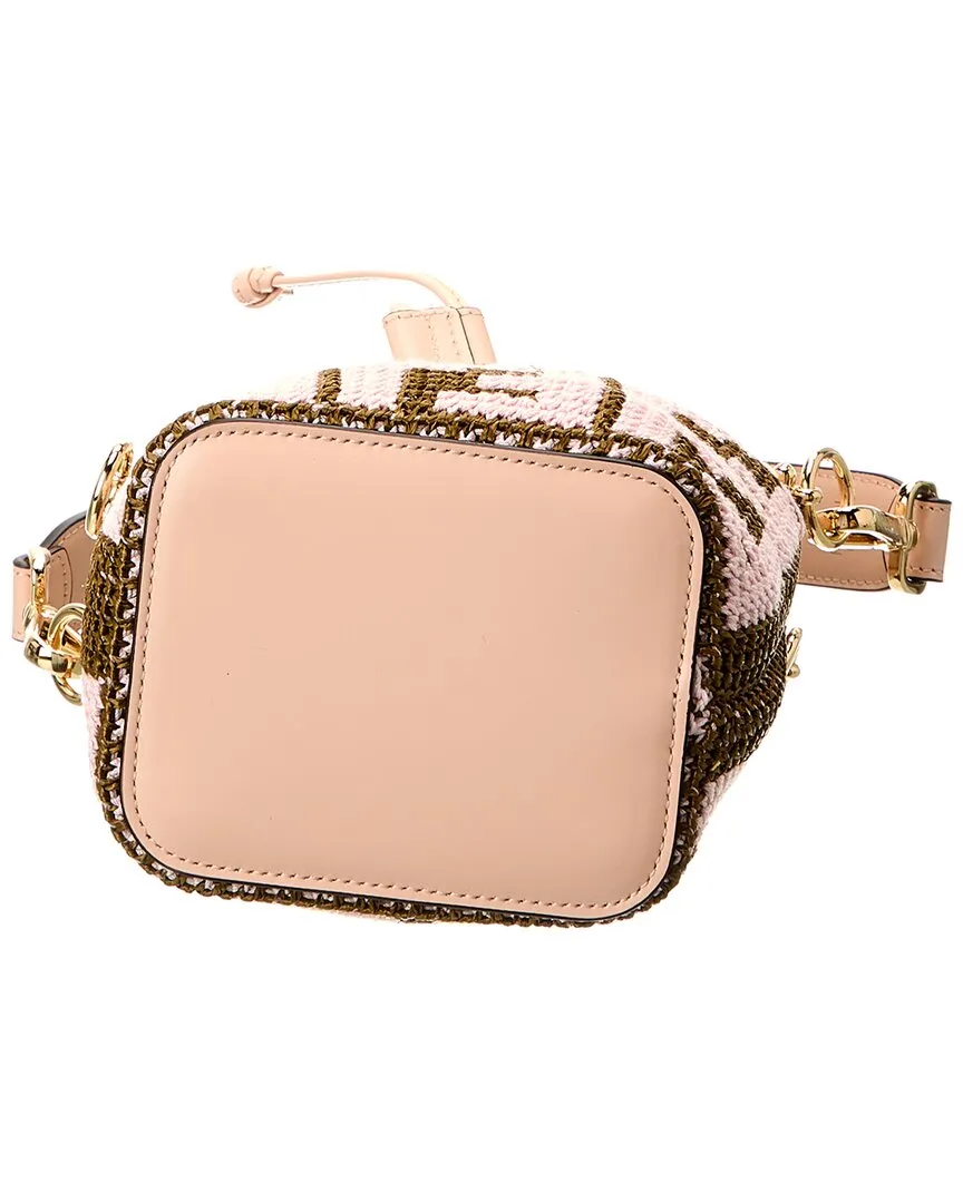 FENDI Mon Tresor Mini Raffia & Leather Bucket Bag