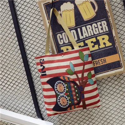 Floral Owl Printed Women Bag Canvas Women's Casual Tote Female Shopping/Beach Bag Women Handbags Large Capacity Shoulder Bags