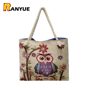 Floral Owl Printed Women Bag Canvas Women's Casual Tote Female Shopping/Beach Bag Women Handbags Large Capacity Shoulder Bags